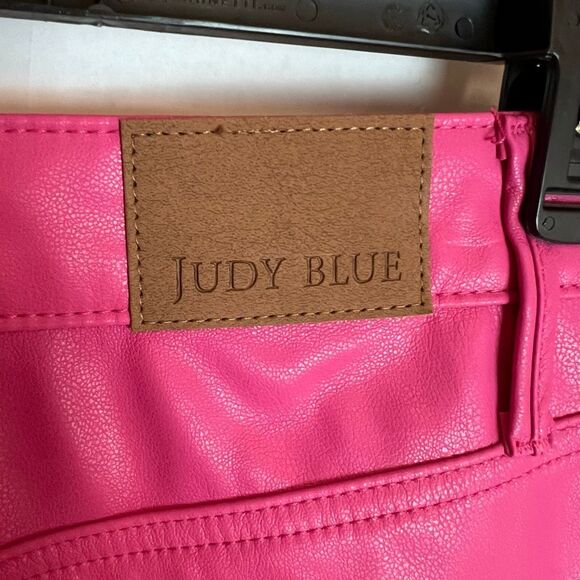 JUDY BLUE Tummy Control Faux Leather Pants Hot Pink Size 20W Straight NWT New - Picture 10 of 16